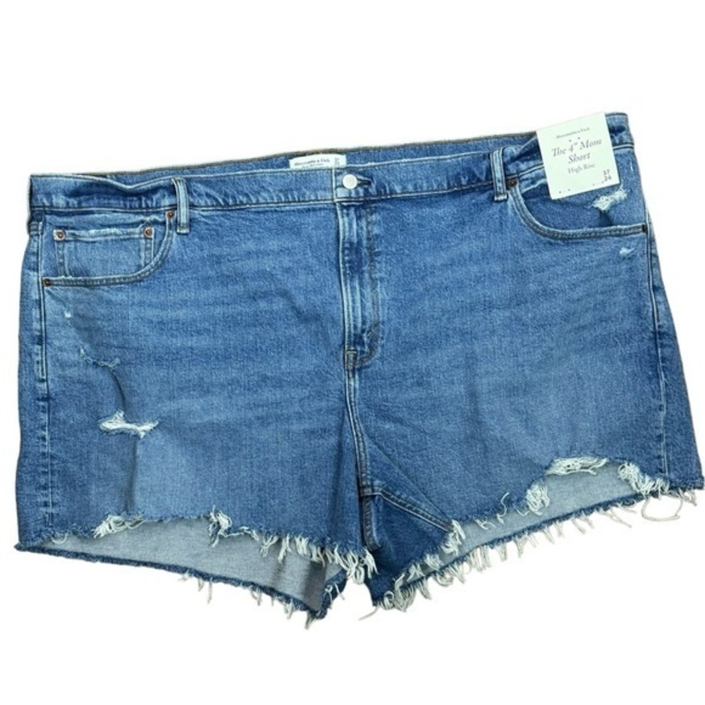 Abercrombie & Fitch The 4" Mom Short 37 24 High Rise Jean Cutoffs Distressed New